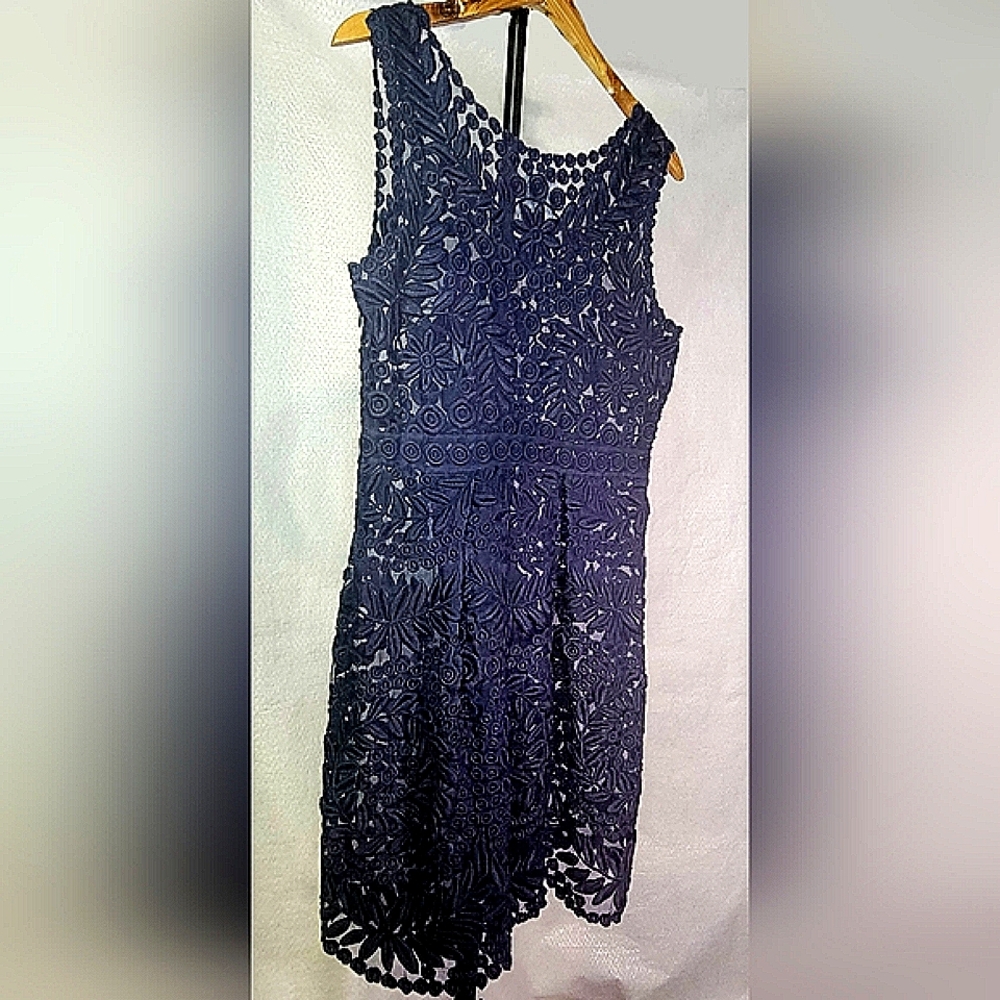 Anthropologie Navy Blue Crocheted Lace Dress by Yoana Baraschi
